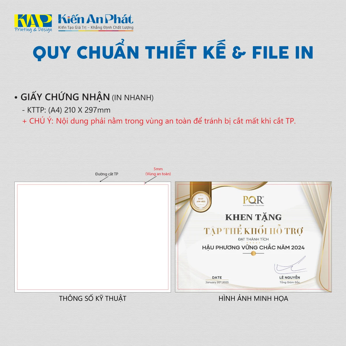 hướng dẫn thiết kế file In giấy chứng nhận Kiến An Phát